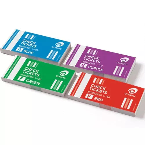 Olympic Check Tickets Raffle Ticket Books 1–100 | Assorted Colours | Pack of 4 Olympic Check Tickets Raffle Ticket Books 1–100 | Assorted Colours | Pack of 4